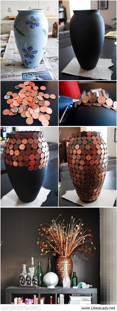 Trasformar jarrón viejo con céntimos de euro