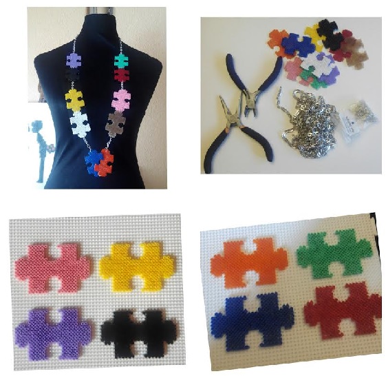 Collar de piezas de puzzle de colores con hama mini