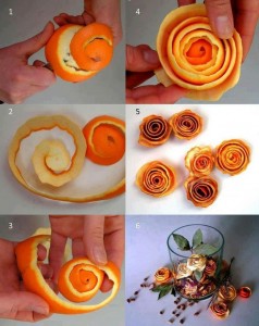 Rosas con cáscaras de naranjas