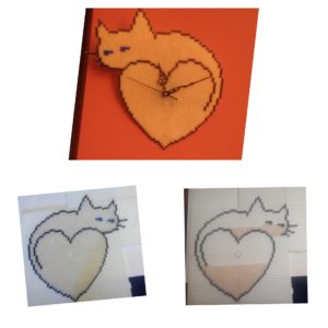 Reloj de pared corazón de gato con hama midi